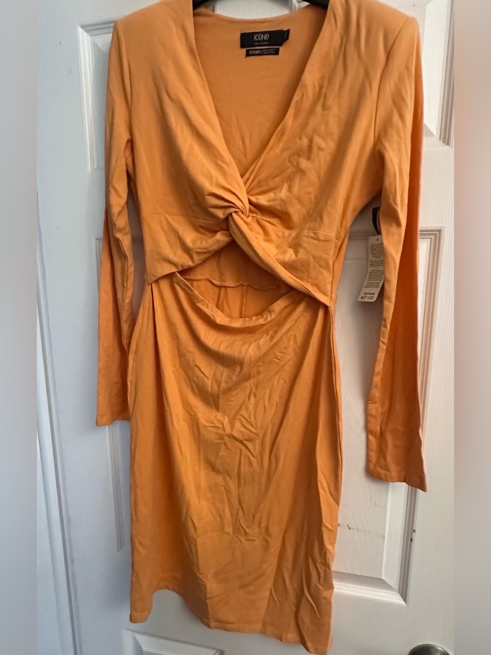 ICŌNE Twist-Front Long Sleeve Dress in Ochre